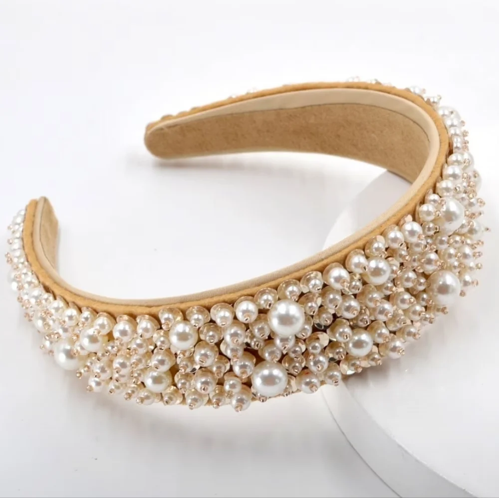 Pearl Embellished Headband, Golden  NEW